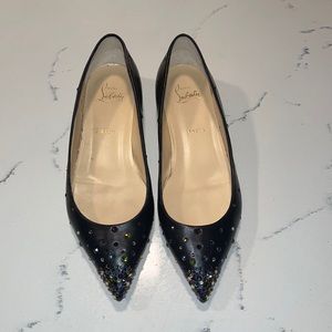 CHRISTIAN LOUBOUTIN Leather Multicolor Crystal Pointed Toe Ballet Flats …